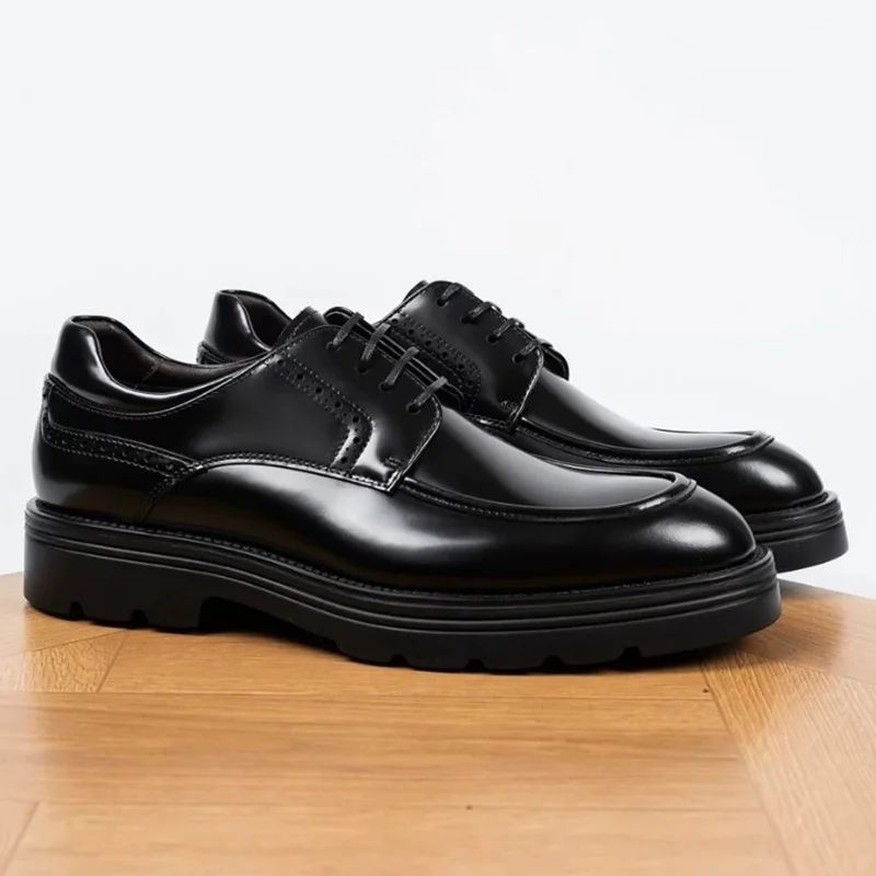 New Fashion Patent Leather Shoes For Men Non-slip Thick-soled Lace-up Business Formal Shoes Derby Dress Shoes Wedding Shoes