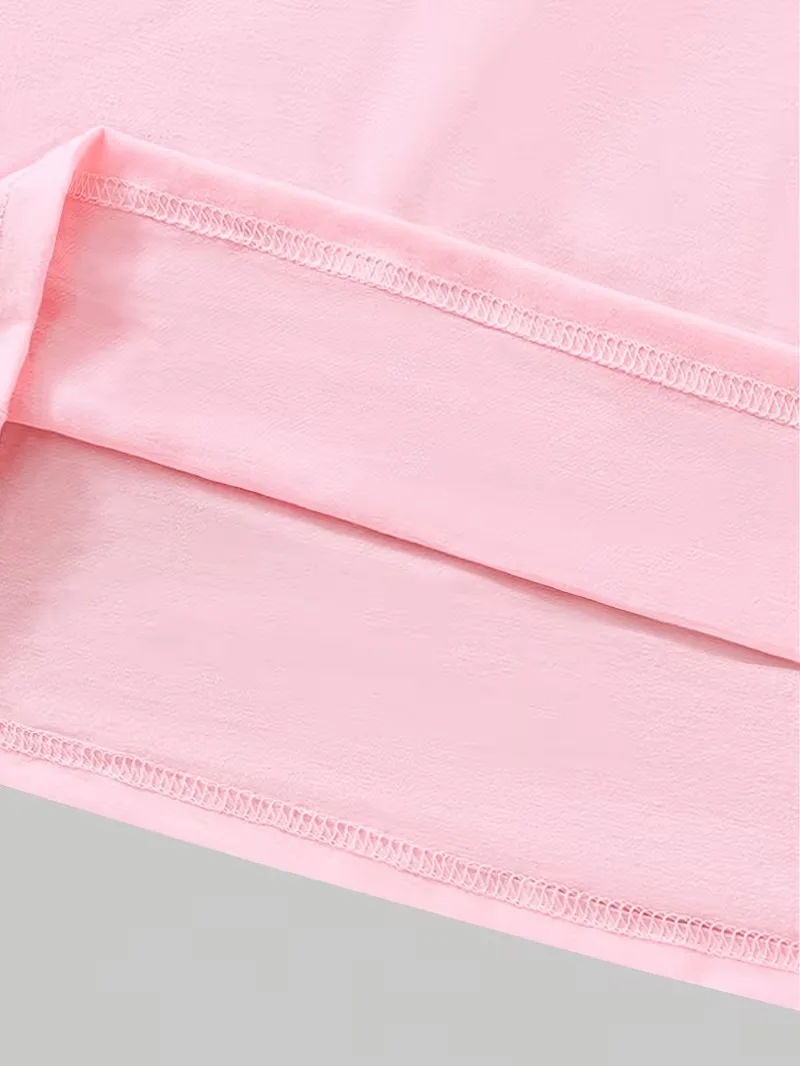 Two-Piece Set for Girls Aged 4 to 12, Includes a Pink Short-Sleeved T-Shirt and Black Fitted Flared Pants—Style 67, Features Standard Casual and Comfortable Crew Neck Pants, Suitable for Outdoor Wear