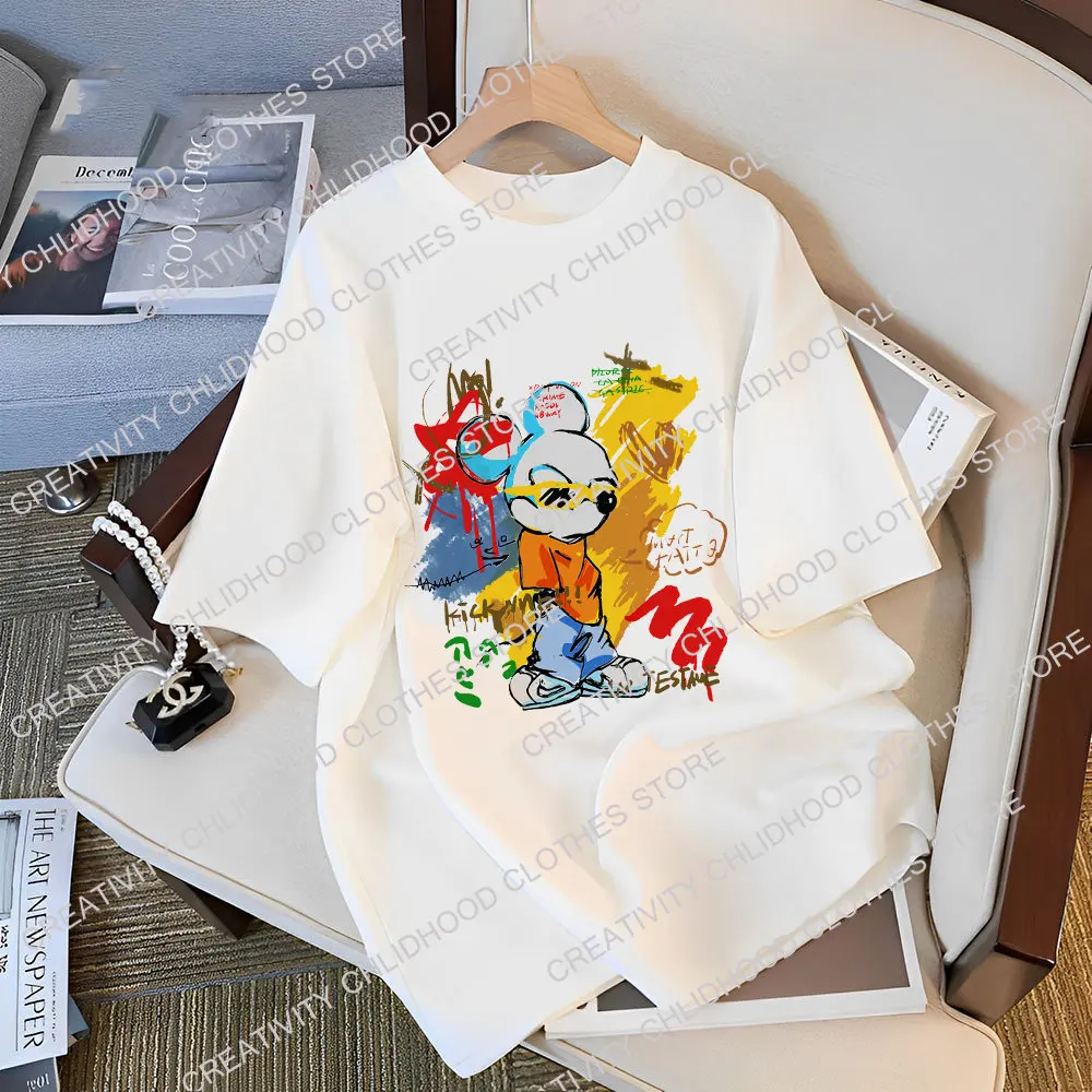 Mickey Minnie Disney Cotton T-shirt Cartoons Women Men Tee Shirts Kawaii Casual Clothes Unisex Couples Streetwear Harajuku Tops