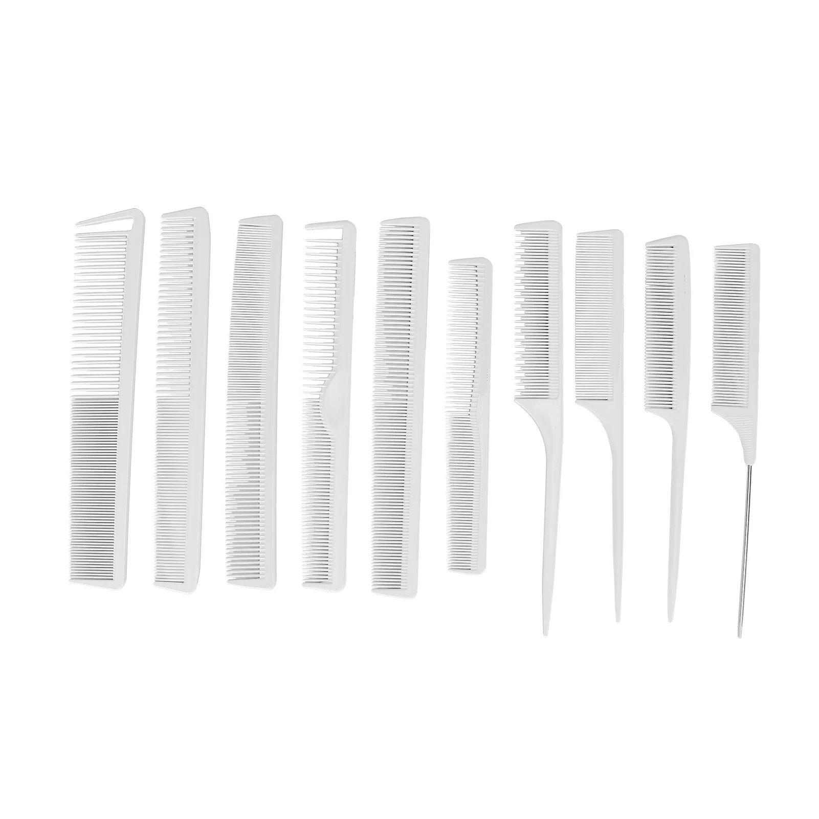 10pcs Hair Brush Set Different Shapes Tail Double Teeth Comb Hair Styling Cutting Combs for Hair Stylist White