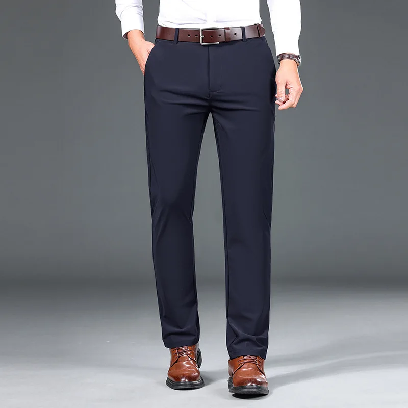 Pantalon droit taille haute pour homme, fermeture éclair boutonnée, poche monochrome, mode décontractée, vêtements de bureau formels, printemps et automne