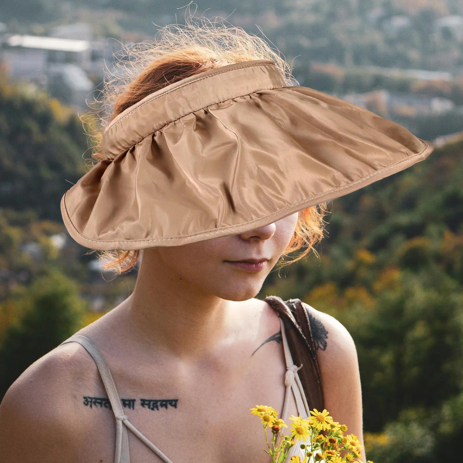 

Женская пляжная шляпа с широкими полями, складная, в форме ракушки, для защиты от солнца, дышащая, с влаговпитывающей лентой, летняя