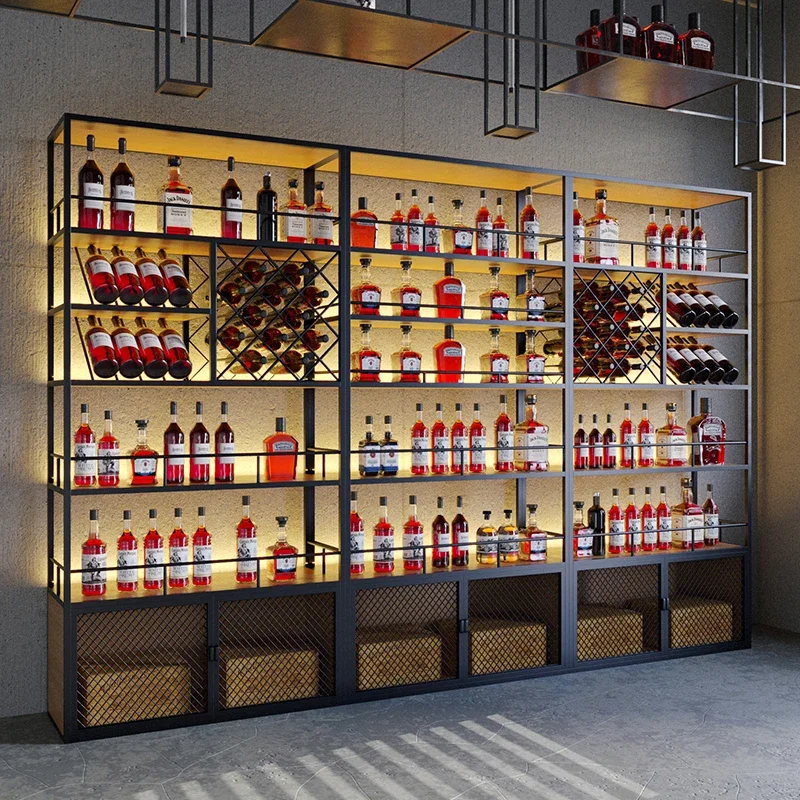 

Metal Commercial Wine Cabinets Display Liquor Whisky Mobile Wine Cabinets Corner Bottle Modern Mueble Para Vino Bar Furniture