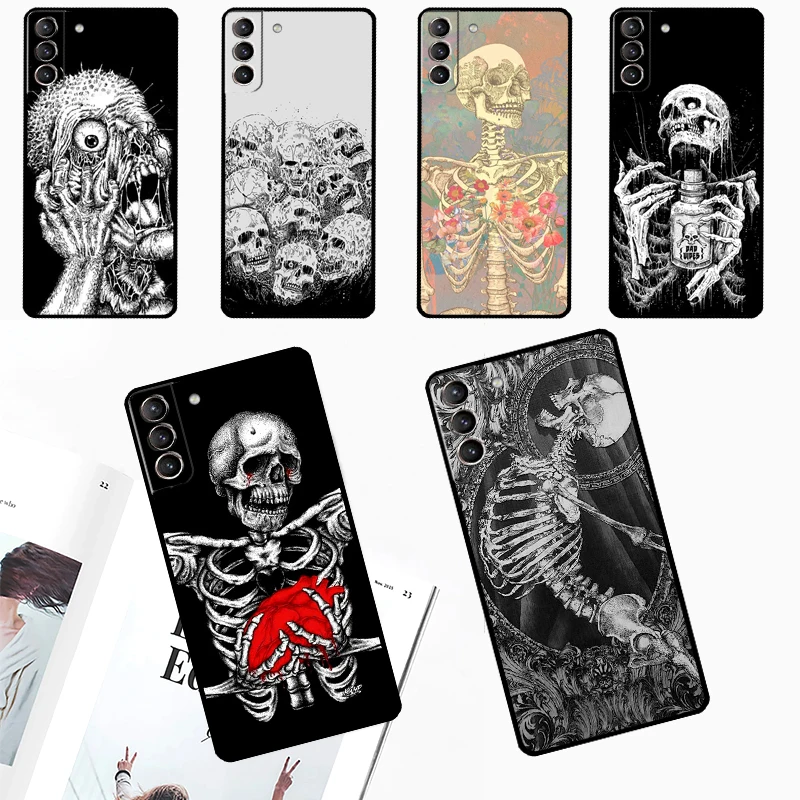 Gothic Fashion Skull Case For Samsung Galaxy S24 Ultra S23 S22 S21 Plus S20 FE S8 S9 S10 Note 10 20 Ultra Cover