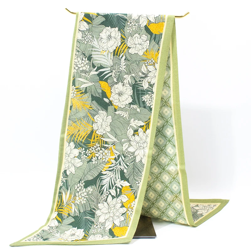 

Green Mood, Fresh Floral Print Ribbon, Women's Fashionable Scarf, Scarf, Headscarf, Headband, Bag Decoration