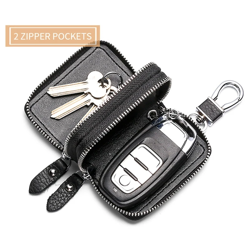 Multifunctional Double Zipper Car Key Case PU Leather Car Key Cover