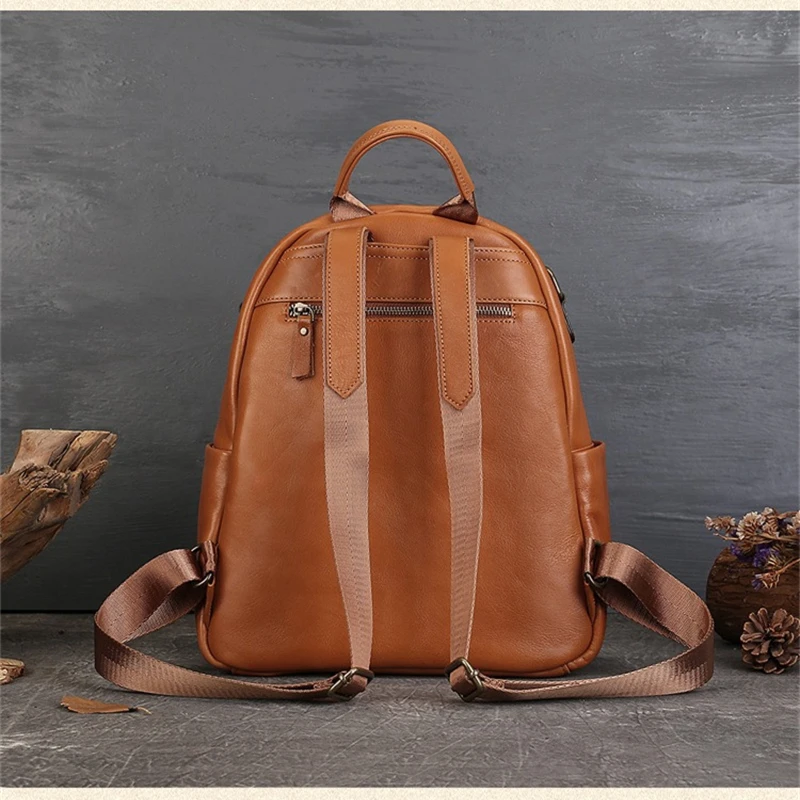 High Quality Vintage A4 Coffee Brown Black Full Grain Genuine Leather Women\'s Backpack Cowhide Girl Female Travel Bag Lady M1021