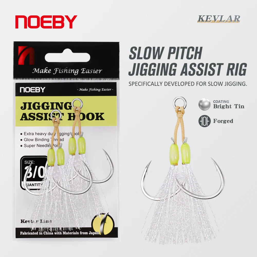 

Noeby Slow Pitch Jigging Assist Rig Hooks 36kg Max Strength Super Needle Point Sharp Thick Shaft High Strength Sea Fishing Hooks