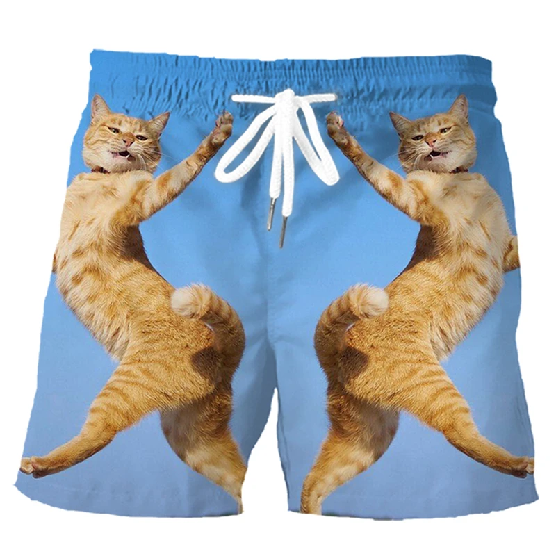 Men's Shorts Tabby Cat Dancing 3D Printed Board Shorts Fresh Casual Vacation Beachwear Men's Beach Shorts Fitness Sports Shorts