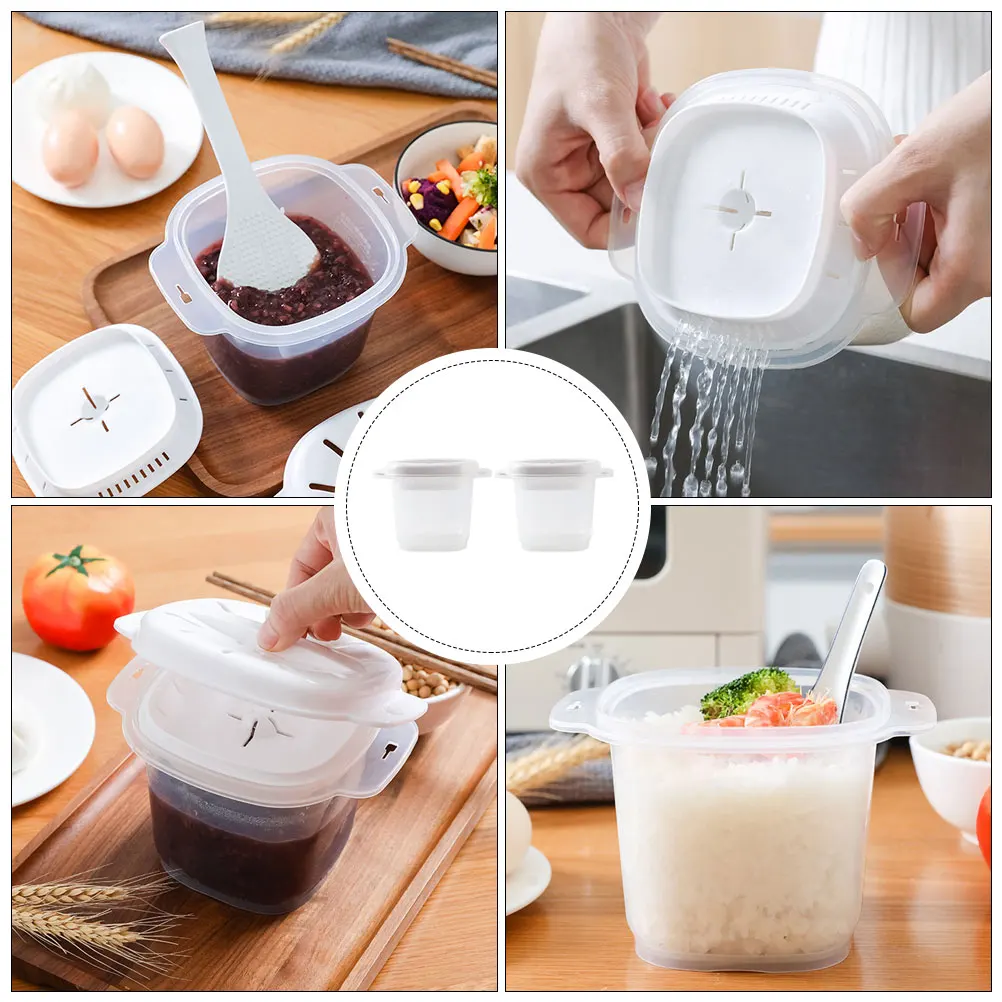 Cajas al vapor para horno microondas, cajas de arroz para oficina, cajas de lavado de arroz, Material Pp blanco resistente a altas temperaturas, Simple, 2 uds.