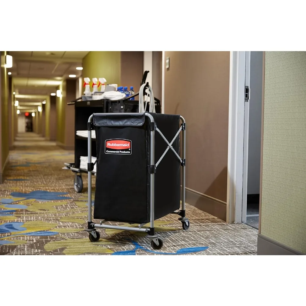 

Collapsible X Cart, Black, Steel 4 Bushel Bin, Commercial Laundry Cart with Wheels for Hotel/Nursing Home/Home/College