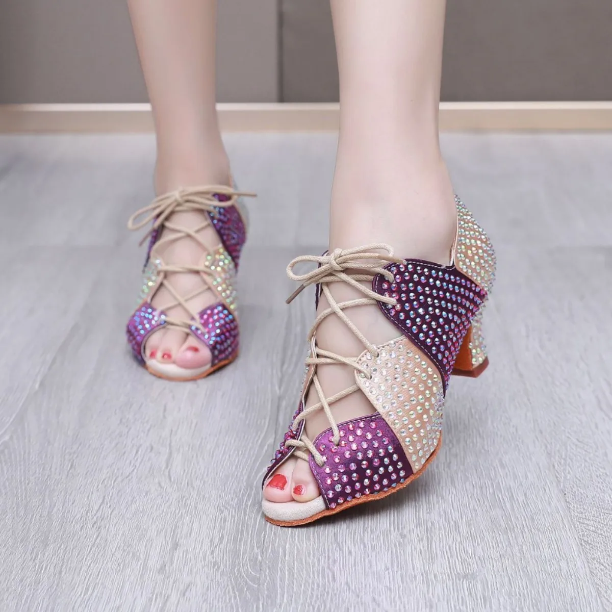 

1pair/lot adult woman latin dance rhinestone shoes lady high heel cha cha waltz ballroom dance sofe sole shoes