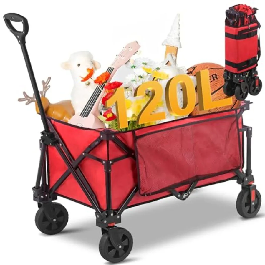 

Heavy Duty Collapsible Folding Wagon Cart 220LBS Capacity with All Terrain Wheels and Side Storage Bag for Garden Camping Shopp