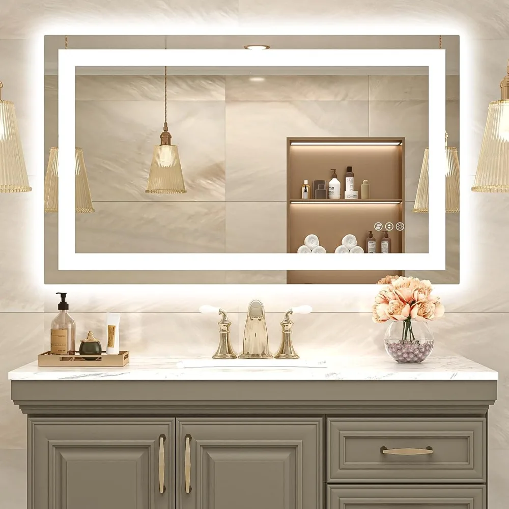 

40x24 Inch Double Vanity Bathroom Mirror with LED Light, Frontlit & Backlit Wall Mirror, Anti-Fog, Brightness and Color