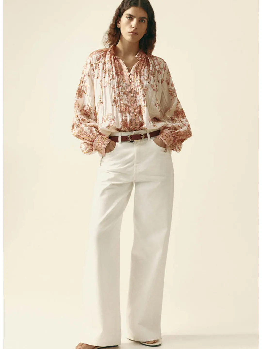 

Women's Straight Leg Lantern Sleeve Long Sleeve Stand Collar Shirt Loose Fit Casual Breathable Polyester Fiber Spring Season