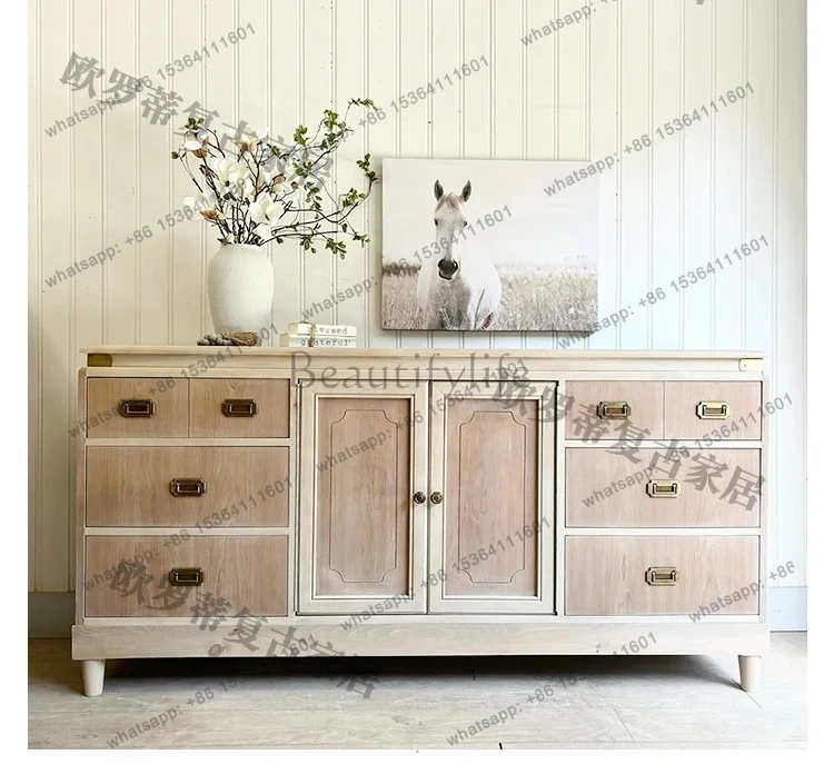

French retro style solid wood dresser chest cabinet integrated living room wall storage cabinet bedroom bedside locker