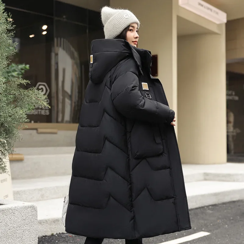 New 2024 Winter Women Jacket Long Parkas Female Down Cotton Hooded Overcoat Thick Warm Jackets Windproof Casual Loose Coat