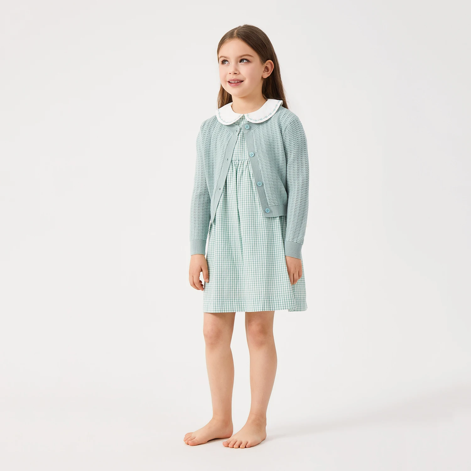 AS SS26 Sage Collection 100% Cotton Gingham Girls Embroidery Collar Dress Cable Sweater Top Brother Sister Family Matching