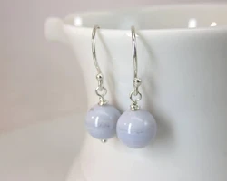 Blue lace agate earrings sterling silver light blue gemstone single agate bead minimalist earrings
