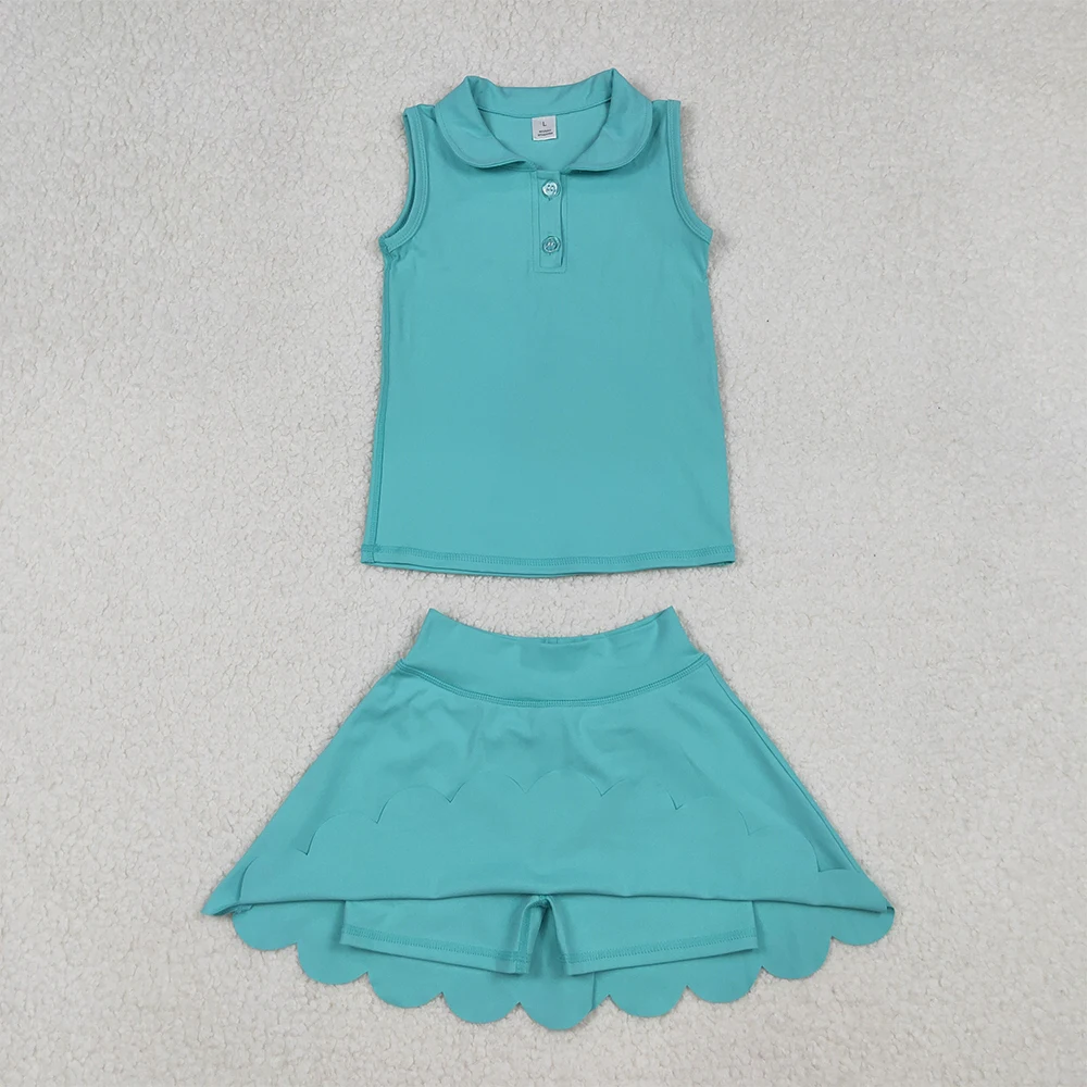 Set gonna superiore con bottoni senza maniche Aqua per neonata, set di abbigliamento sportivo alla menta, completo da yoga per bambina, completo leggero