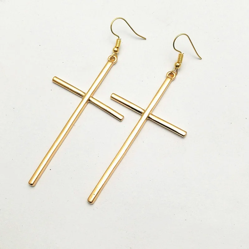 Ethnic Big Cross Long Earrings For Women Gold Color Drop  Jewelry Dropshipping Bijoux Ethnique Femmes Punk  Earring