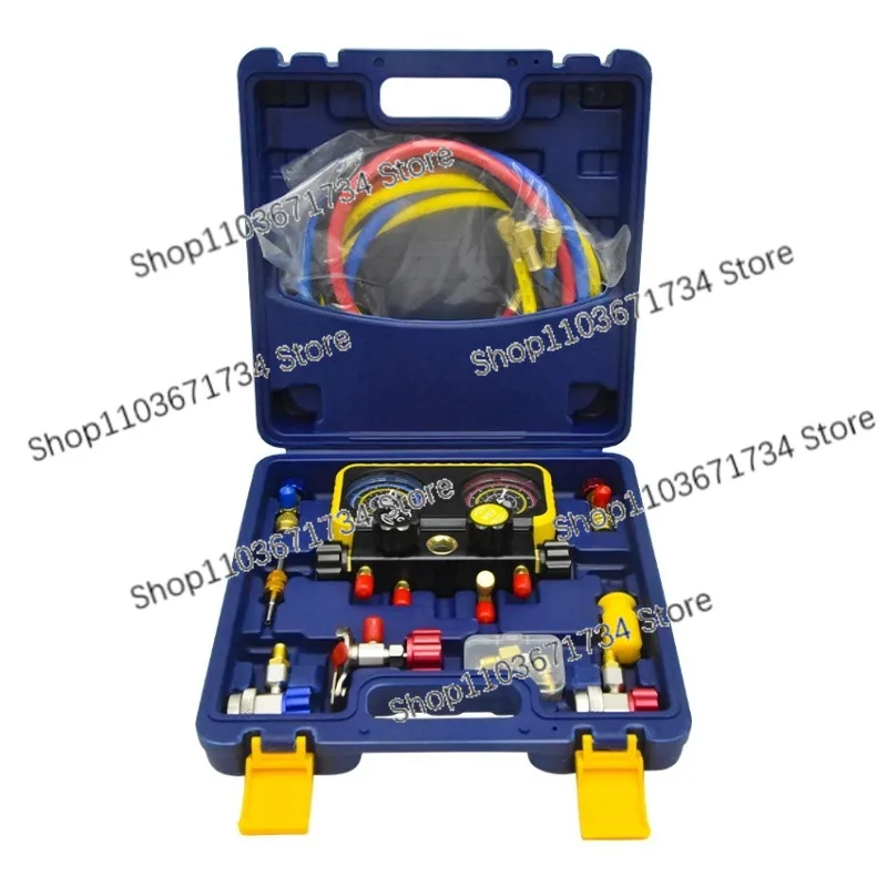 

1 Set 4 Way A/C Manifold Gauge Set Fits R134A R410A R32 R22 Refrigerants Air Conditioning Fluoride Tools Set With