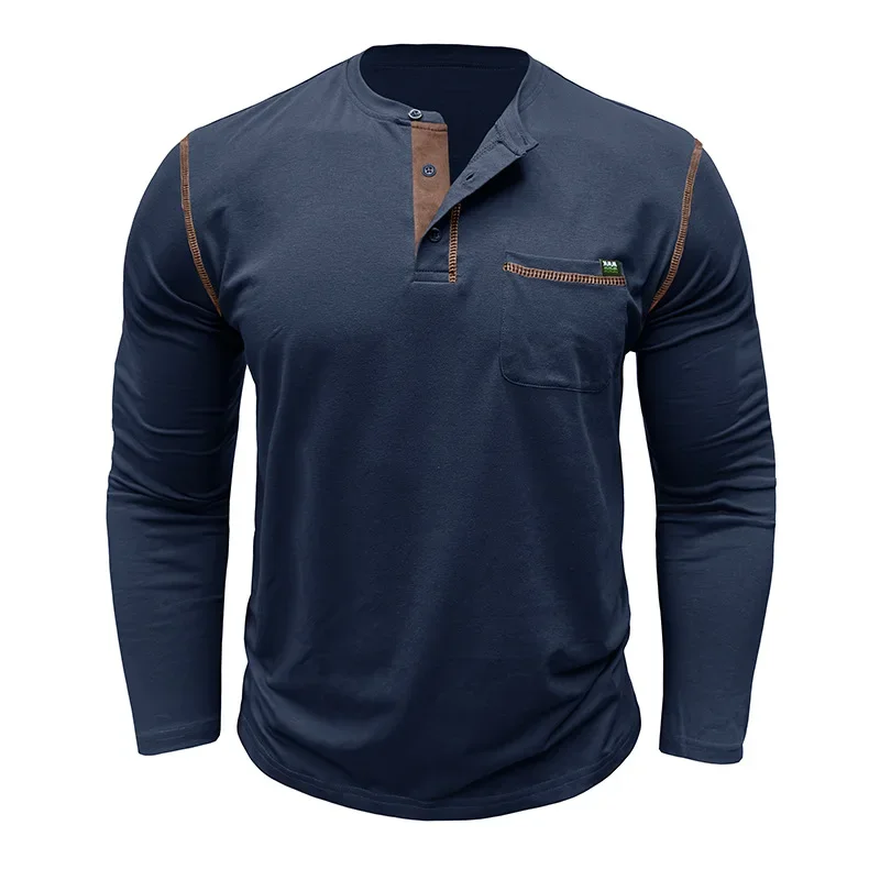 

Футболка с воротником Генри, однотонная, новая осенне-зимняя мужская повседневная модная футболка с длинными рукавами, топ