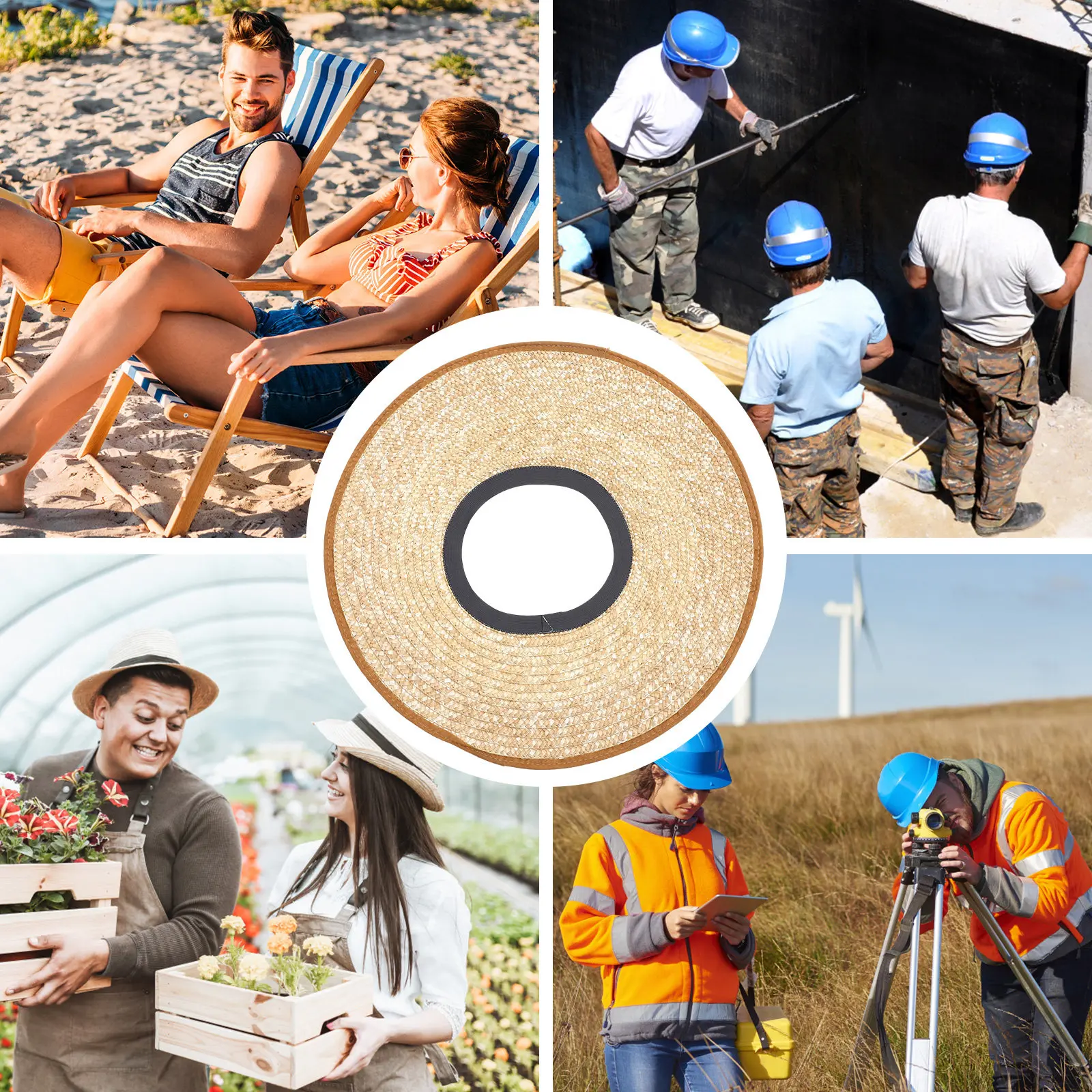 

Construction Hat Sun Shade Straw Visor Lightweight Breathable Full Brim Hard Hat Sunshade Visor for Workers Outdoor Activities