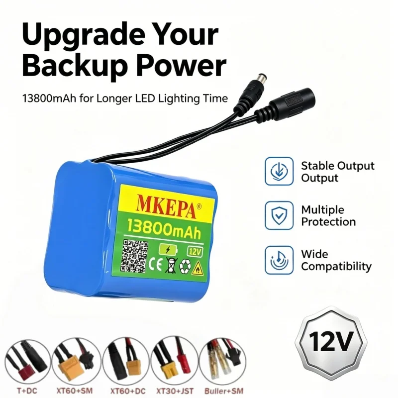 3S2P 12V 13800mAh 18650 Li-ion Battery Pack, Built-in 3A BMS for LED Lighting Backup Customizable