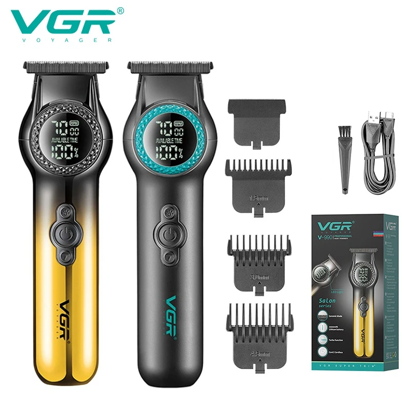 VGR Turbo Power Hair Clipper Professional Hair Trimmer Electric Haircut Machine LED Display 0mm Hair Clipper for Barber V-990