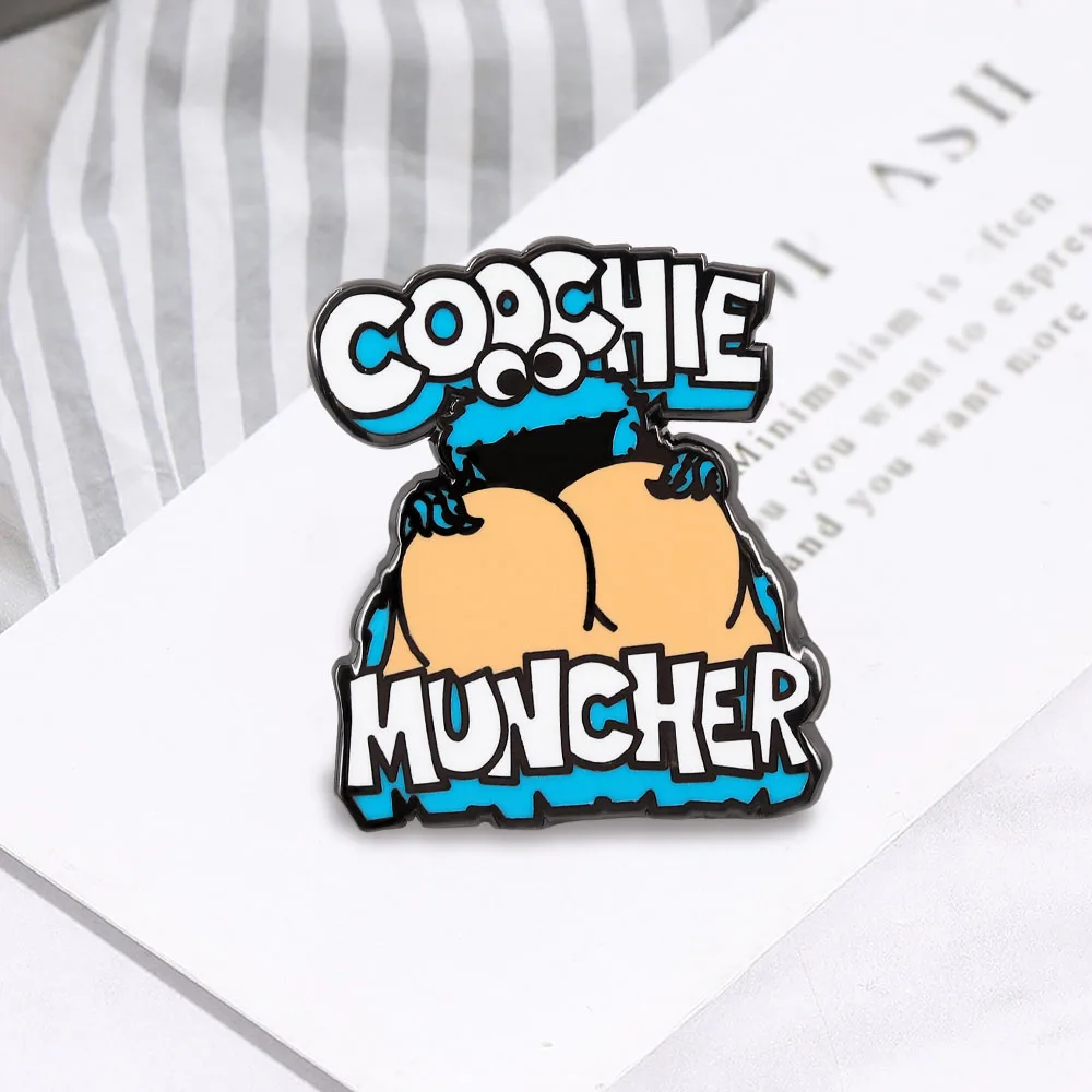 Creative Cartoon Character Badge Funny Eating Cookies Monster Brooch Cute Anime Peripheral Enamel Pin Collar Accessories Gift