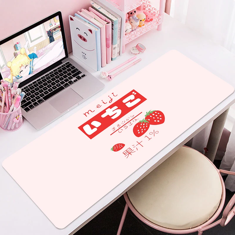 

Strawberry Milk Kawaii 80x30cm XL Lockedge Large Gaming Mouse Pad Computer Gamer CS Keyboard Mouse Mat Hyper Beast Desk Mousepad