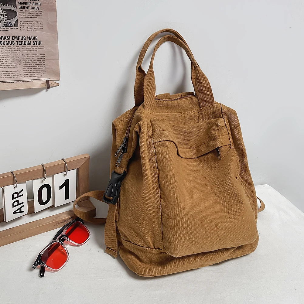 กระเป๋าเป้ผ้าแคนวาสสีพื้น กระเป๋านักเรียน กระเป๋าเดินทางลำลอง กระเป๋าเป้สไตล์ฮิปปี้ Y2K สำหรับผู้หญิงและเด็กผู้หญิง