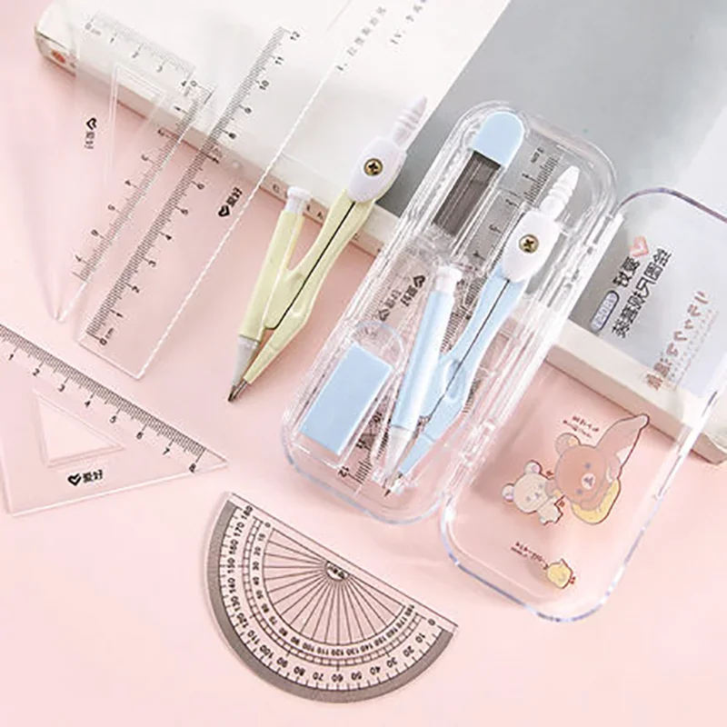 AIHAO 78051 Rilakkuma Metal Compass Ruler Triangle Ruler Set School Stationery For Junior Middle School Students