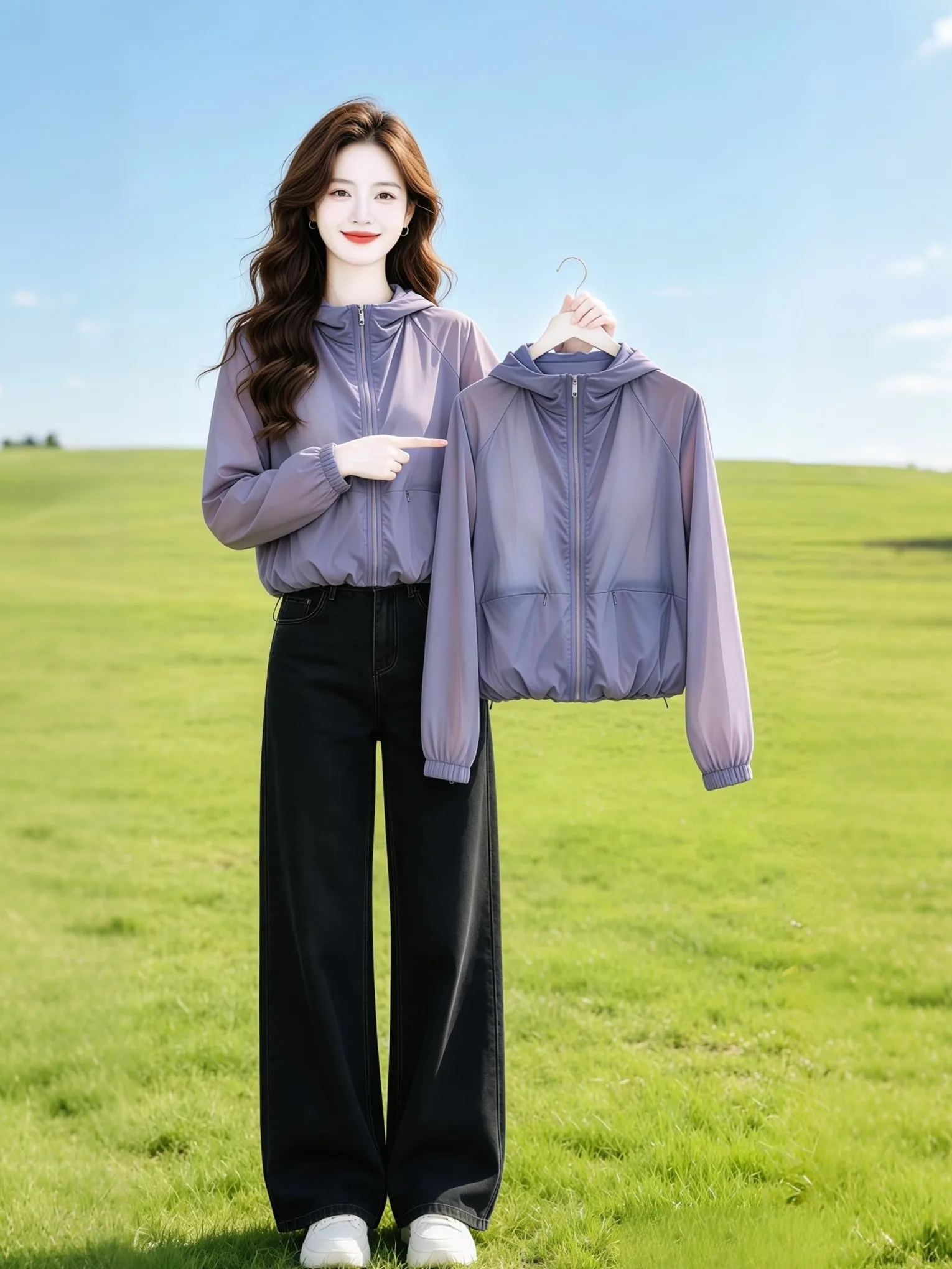 

Women's Summer Loose Lightweight Outdoor UV Protection Shirt Pure Color Slimming Cardigan Long Sleeve Zipper Closure Casual F...