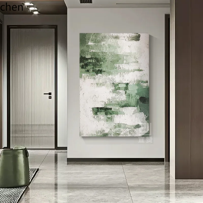 YFY  hand-painted oil painting - italian green textured art for living room, dining room, sofa backdrop, and entryway