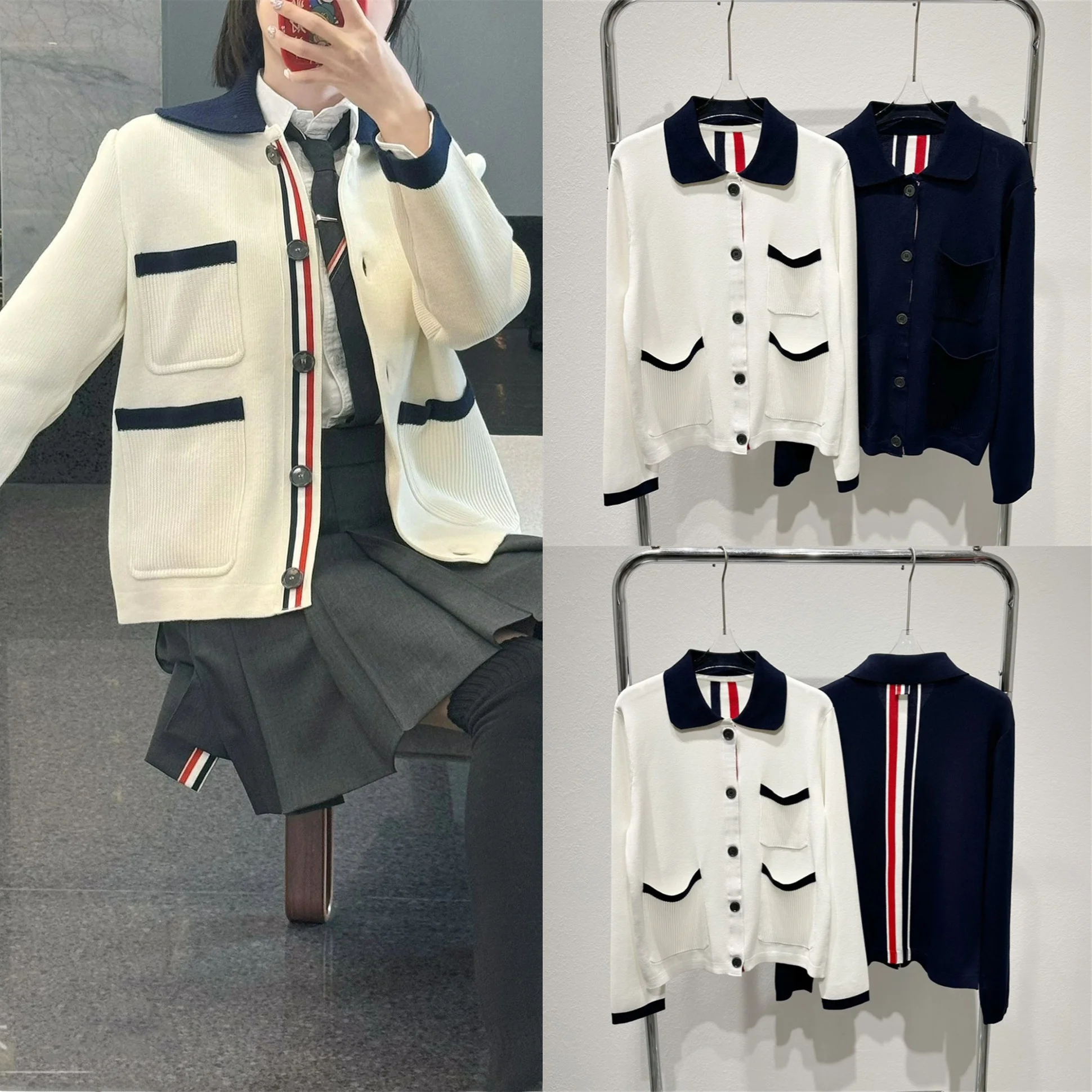 

Высококачественный вязаный кардиган европейского дизайна с воротником-стойкой на одной пуговице, куртка, молодежная верхняя одежда для колледжа