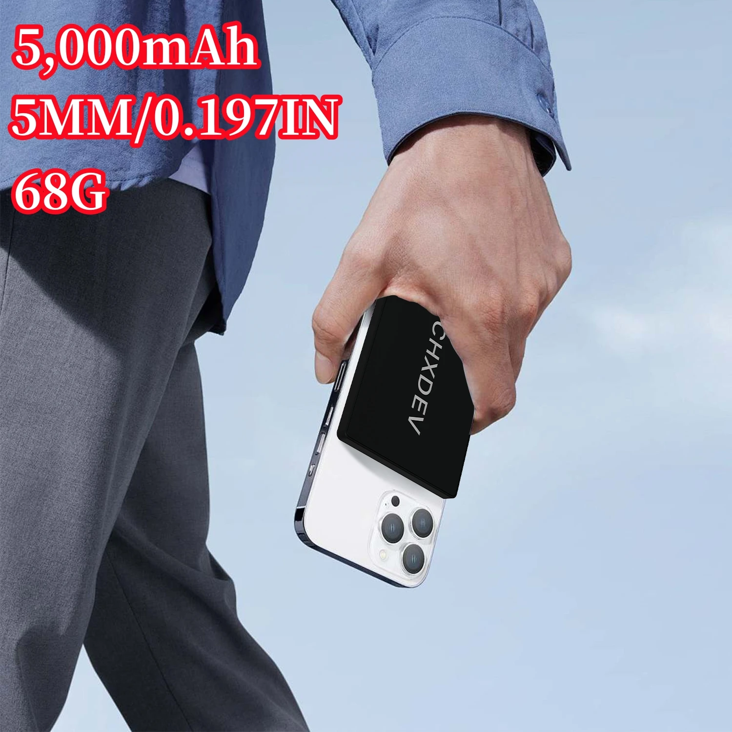 CHXDEV Ultra Slim Power Bank Portable Charger Built In Lightning Or USB-C Cable 5000 MAh Small Slim PowerBanks For IPhone XIAOMI