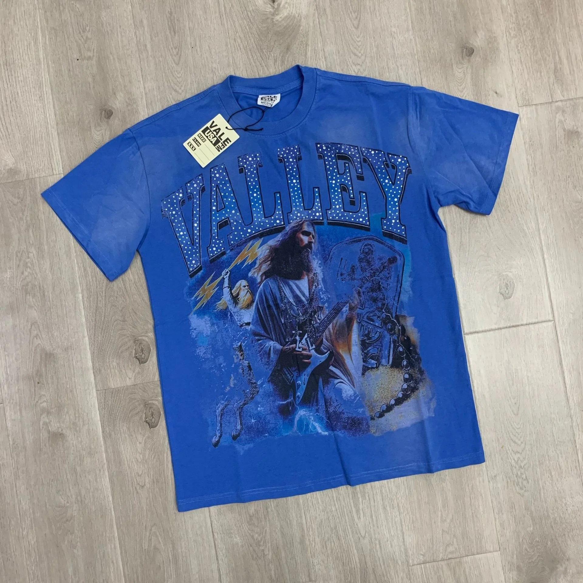 VALE FOREVER American Retro Portrait Print Distressed Short Sleeve T-shirt