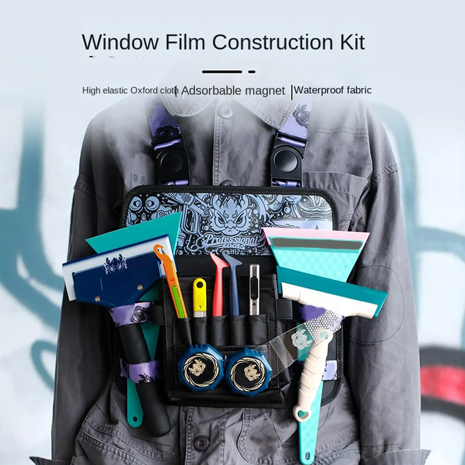 Professional Auto Tint Tool Belt Durable Oxford Cloth Bag with Multi-Pockets with Shoulder Strap for Wrapping Squeegee Pouch
