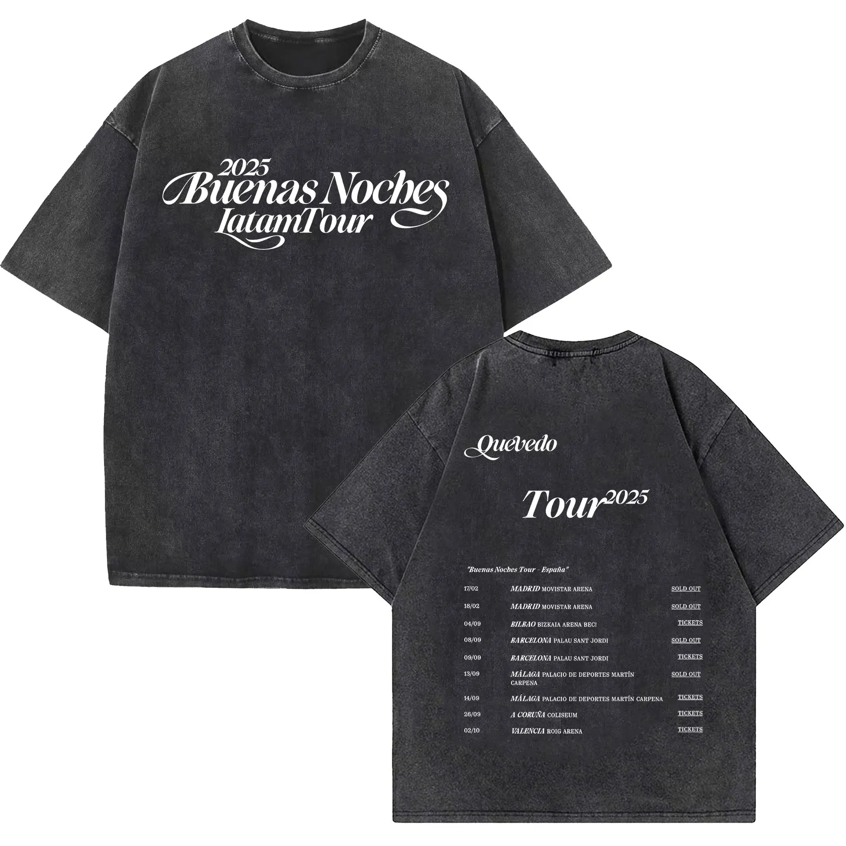 

QUEVEDO's Buenas Noches Latin Tour 2025 Album T Shirts Men's Women Fashion Vintage Washed Cotton Short Sleeve T-shirt Streetwear