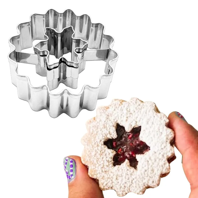 1pc Snowflake Sandwich Jam Cookie Cutter, Christmas Wavy & Ruffled Design, Stainless Steel 3D Filled Baking Mold