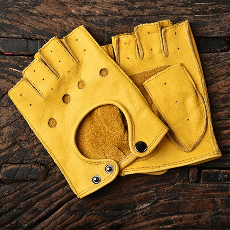 

Winter PU Fingerless Gloves for Men Black Half-Finger Gym Workout Fitness Driving Genuine Gloves Ladies Gloves