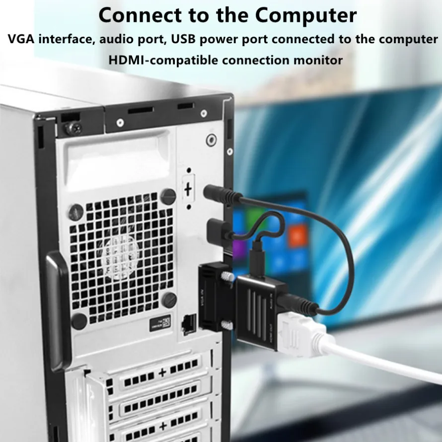 VGA-HDMI 호환 변환기 1080P 남성-여성 오디오 VGA-HDMI 호환 어댑터, PC 노트북 HD TV 프로젝터 썸네일 5