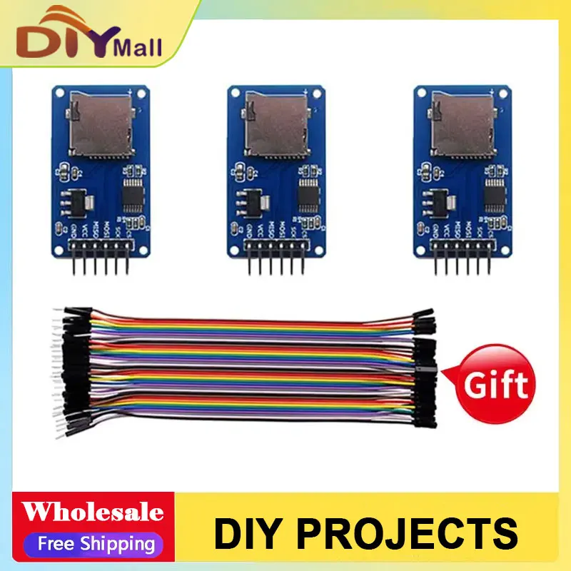 Micro-SD Card Module with 40P Dupont Cables for Arduino ESP32 Raspberry Pi SPI Interface TF Reader/Writer Storage Board DIY