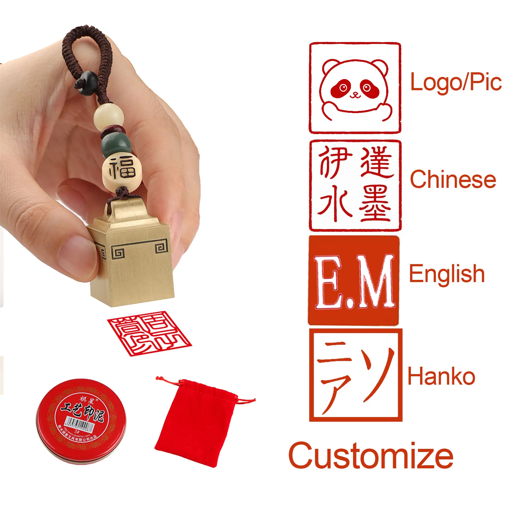 

Customize Name Stamp for Logo English Chinese Korea Hanko Calligraphy Seal Square Brass Metal Seal Personalized Gift