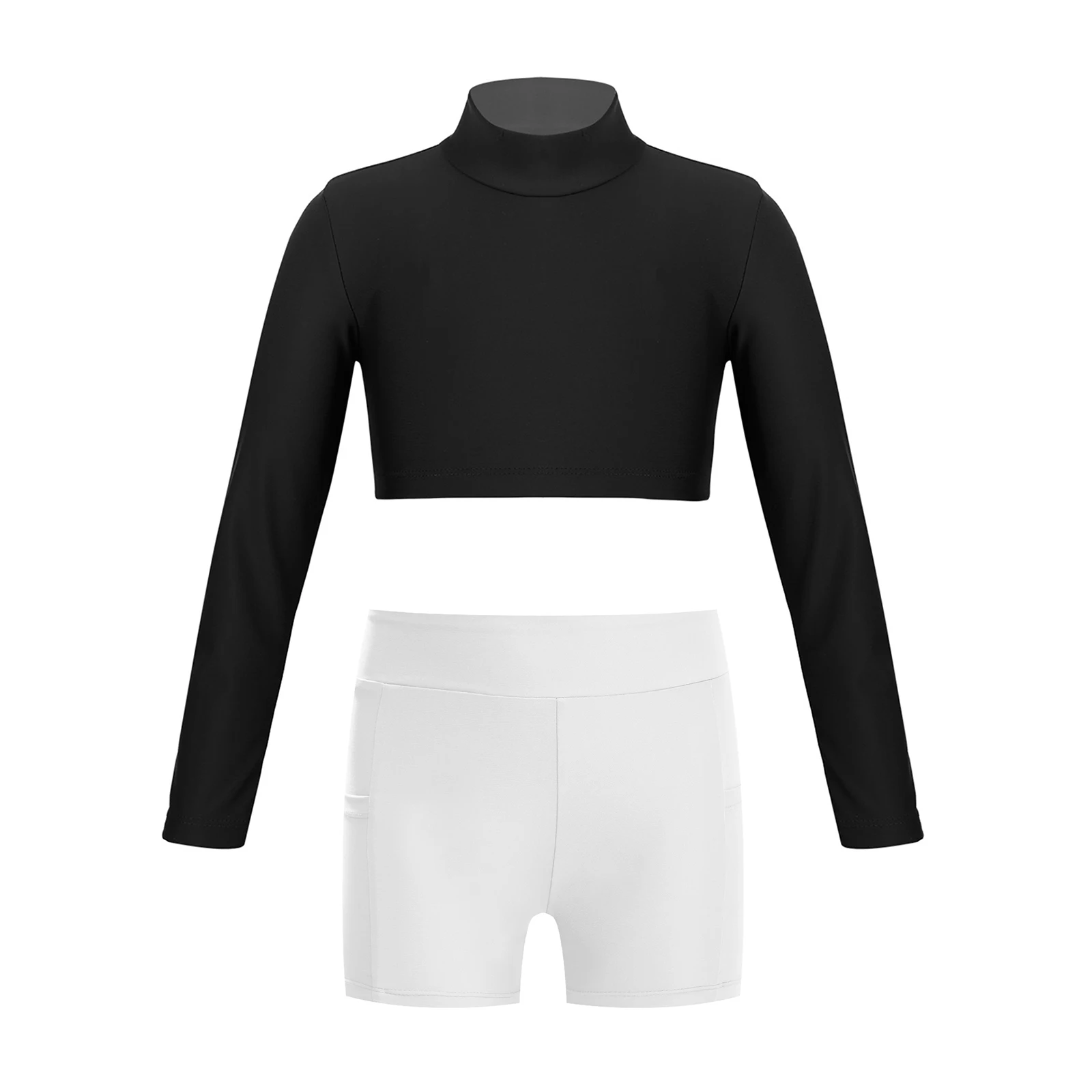

2Pcs Girls Jazz Dance Outfits Tight Hip-hop Crop Top+High Waist Shorts for Latin Figure Skating Workout Dance Stage Performance