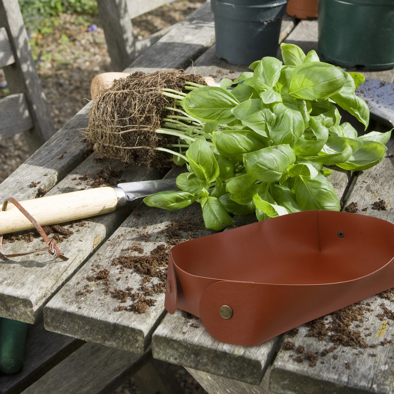 

Gardening Tool Storage Box PU Waterproof Wear Resistant Large Capacity Organizer Tray for Indoor Outdoor Plants