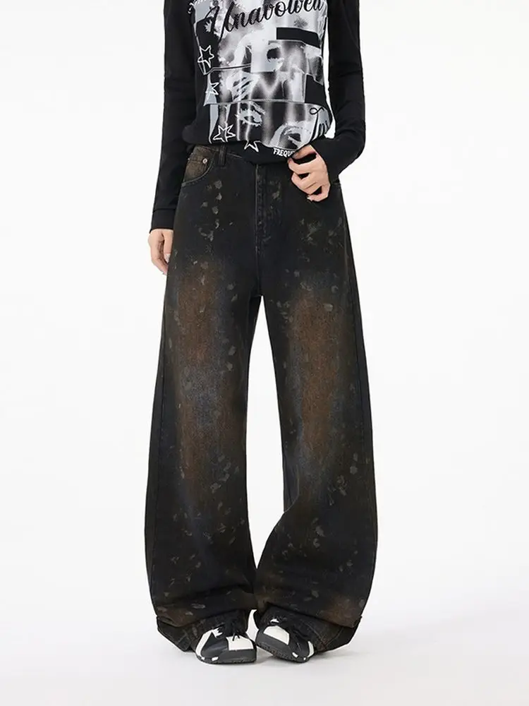 

Мужские повседневные джинсы прямого кроя с узором K и эффектом спрей-покрытия, модные брендовые осенние брюки свободного кроя в уличном стиле, прочные джинсовые штаны