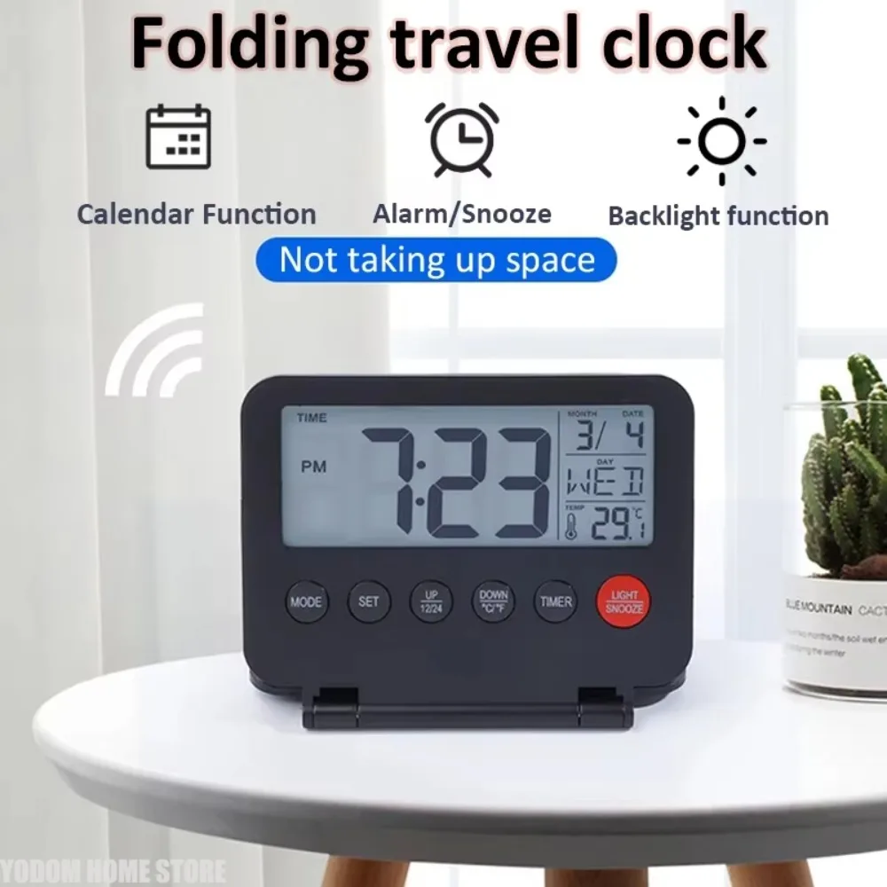 Reloj despertador Digital de viaje, reloj electrónico plegable con retroiluminación de calendario, termómetro LCD de temperatura, reloj de escritorio de viaje